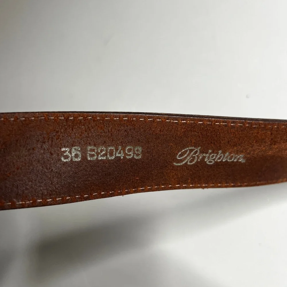 Brighton Brown Leather Belt 36 B20498 Ornate Brass Filigree Heart Buckle Mens